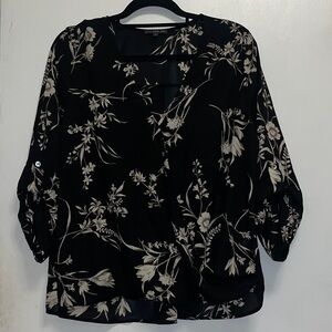 Black and Cream Floral Wrap Blouse